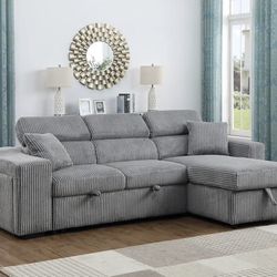 CLEARANCE $849 Reversible Storage Sleeper Sectional with Wireless Charging Pad BRAND NEW IN THE BOX
