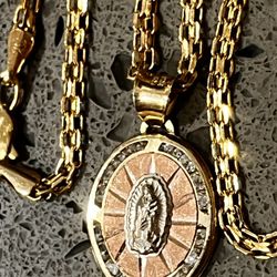 PENDING Ladies 21.5" 10K Solid Gold with 10K Mother Mary Virgin Pendant