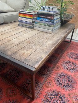 Restoration Hardware Rustic Wood + Steel Industrial Table (1990s)