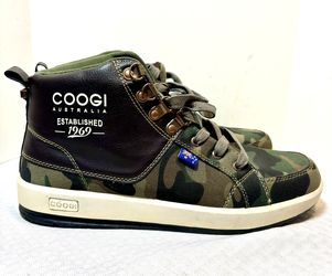 Vintage Leather Coogi  Distressed Green Camo Hi-Top Athletic Shoes US Mens 9.5