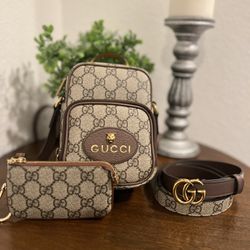 Gucci mini over shoulder bag, women’s belt and key chain wallet