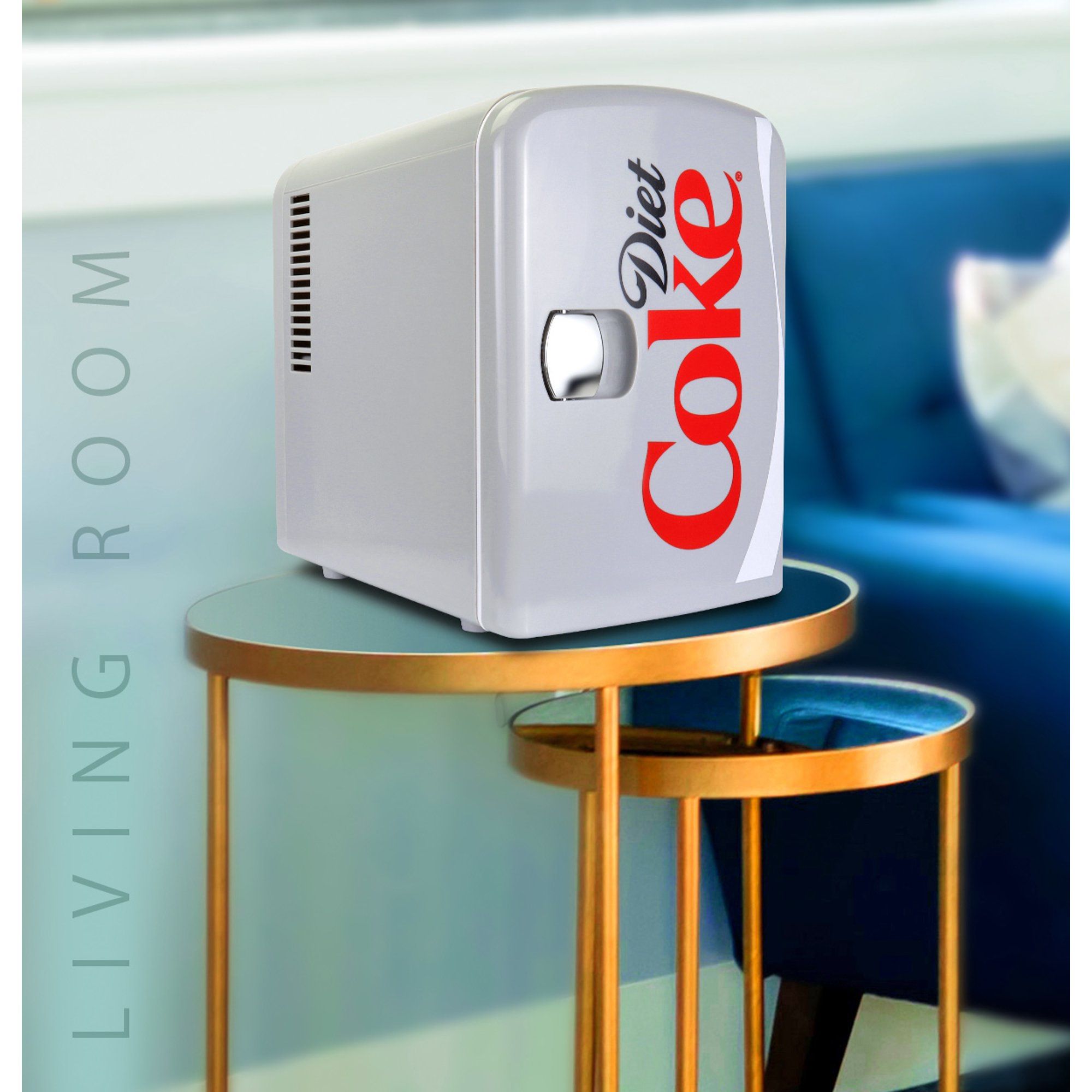 Diet Coke 4 Liter/6 Can Portable Fridge/Mini Cooler for Food, Beverages, Skincare - Use at Home, Office, Dorm, Car, Boat - AC & DC Plugs Included