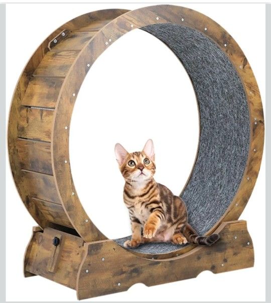 Cat Exercises Wheel,Cat Running Wheel, Large Cat Wheel Exercise For Inside Cats,Cat Treadmill Wheel With Locking Mechanism (Rustic, 35.4")