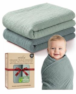 100% Organic Cotton 2 PK Soft Muslin Swaddle Blanket Unisex 47x47 Oeko-TEX Certified, Swaddling Blanket, Muslims Swaddle Blankets, Baby Girl Receiving