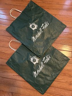 Marshall Fields Dark Green Shopping Bags 18 x 16 x 6 Very Collectible 