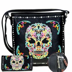 Free wallet with handbag new Montana West or American Bling Sugar Skull Purse Conealed compartment backpack and satchels totes T W Flea Market Indoors