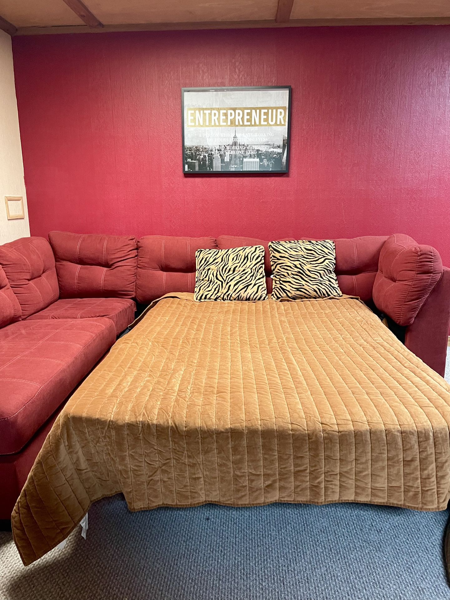 Red Sectional W/ Pull Out Bed