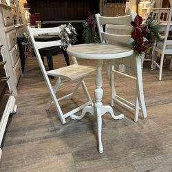 Wood Bistro Table And 2 Folding Chairs 