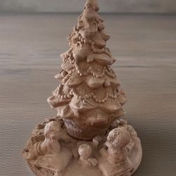 Terracotta clay Christmas Tree and scene.    One of a kind  16.5” H x 13” W