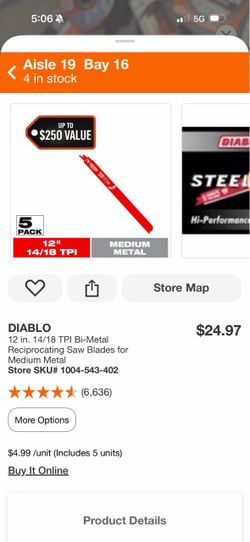 Diablo 12" 14/18 TPI Reciprocating Saw Blades 5-Pack