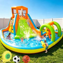 Inflatable Water Slide 6 In 1 Obstacle With Splash Pool W2552-95 For Sale 