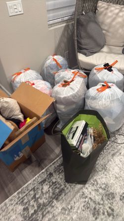 USED CLOTHES 7 bags total + housedecors and other stuff