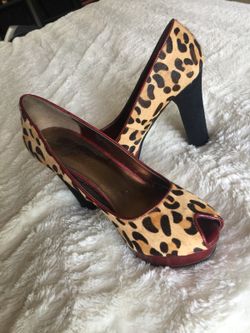 Leopard Fergie High Heels Peep Toe Sz 10