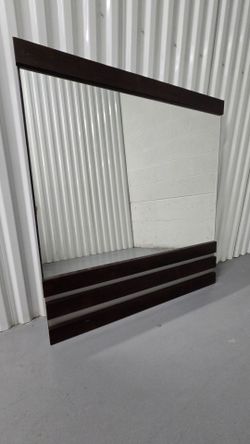 Large Wooden Wall Mirror with Dark Brown Frame
