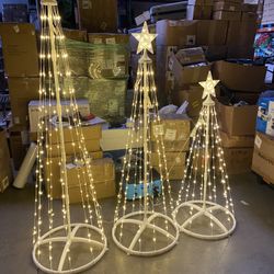 3 Pack LED Christmas Cone Tree Lights, 4FT 5FT 6FT Outdoor Lighted Tree with 8 Lighting Modes & Star Topper, Christmas Decorations for Yard Porch Pati