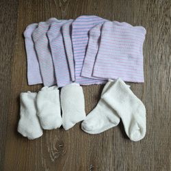 7 Baby Caps & 4 Warm Socks