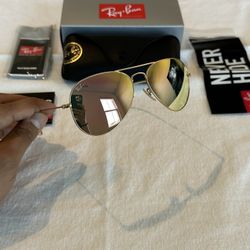 New RayBan Aviator Pink Mirrored Sunglasses