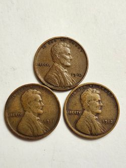 1910 , 1911 , 1912 Wheat Cents