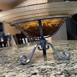 Decorative Amber Glass Bowl With Stand 