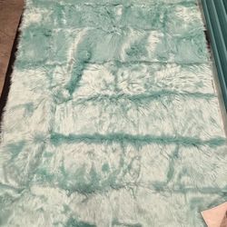 Aqua Blue Faux Fur Rug.  103” X 70”