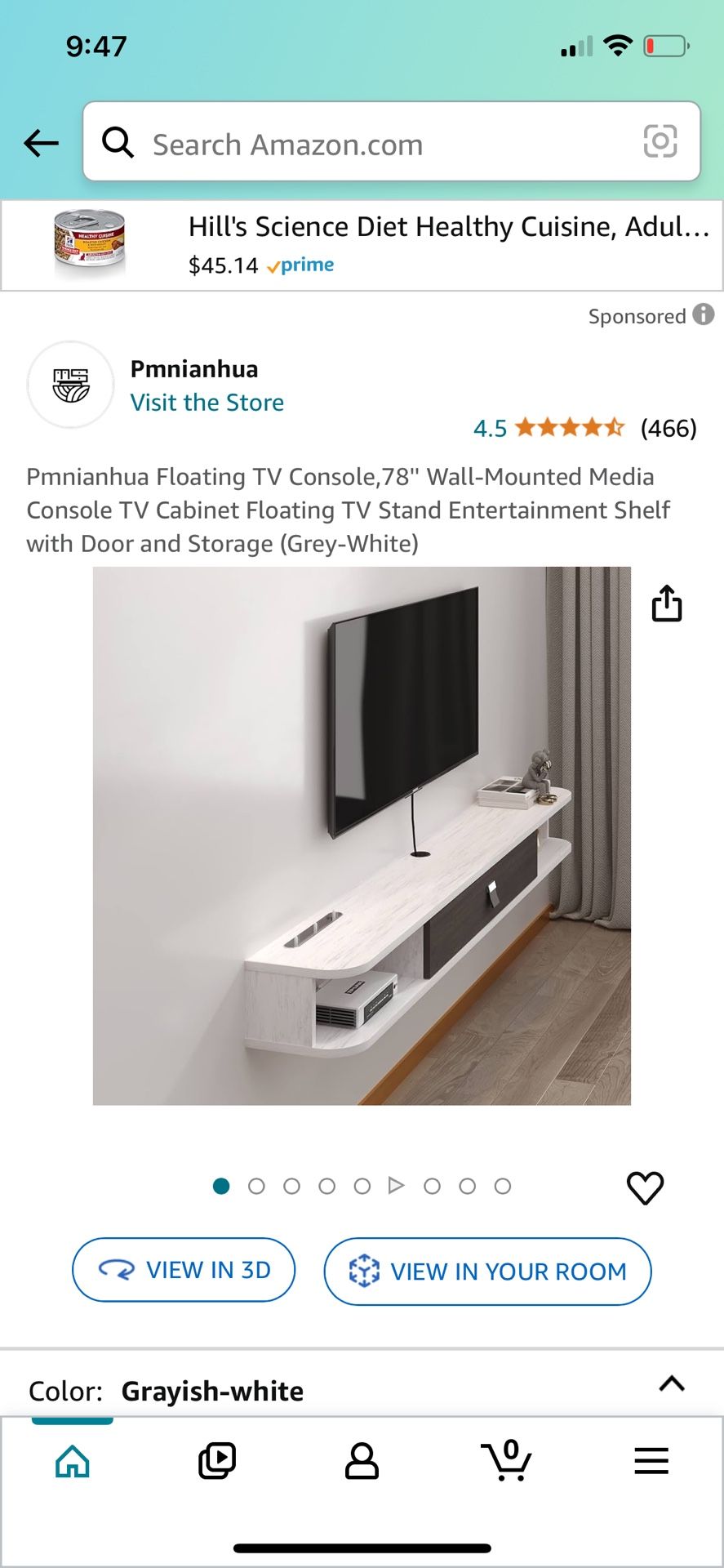 Pmnianhua Floating TV Console, 78" Wall-Mounted Media Console TV Cabinet Floating TV Stand Entertainment Shelf with Door and Storage (Grey-White)