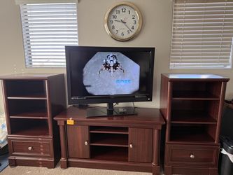 Cherry Wood TV Stand with Side Cabinets
