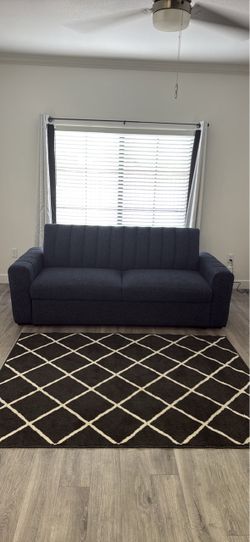 Dark Blue Fabric Sleeper Sofa with Channel Tufting $250