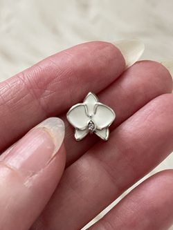 White Orchid Charm 925 Sterling Silver