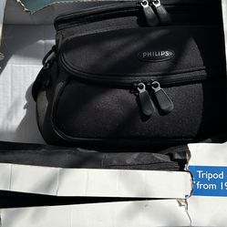 Phillips Camera Bag And Tripod New Never Used. Missing Cleaning Kit 