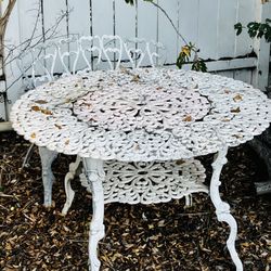 Whit Cast Iron, Shabby Chic Patio Table With Bench