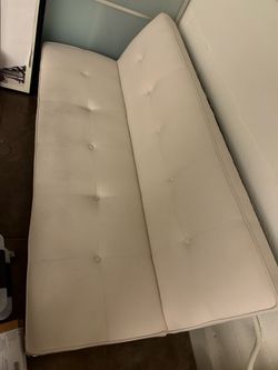 White Faux Leather Tufted Futon Sofa Bed