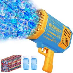 Bomoco Bubble Gun for Kids Light Up Bazooka Bubble Blaster, 69 Holes Blue