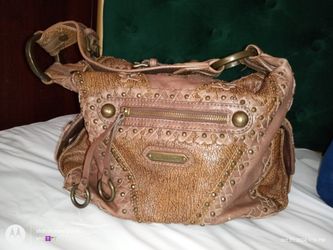  ISABELLA FIORE EMBROIDERED LEATHER STUDDED SHOULDER BAG