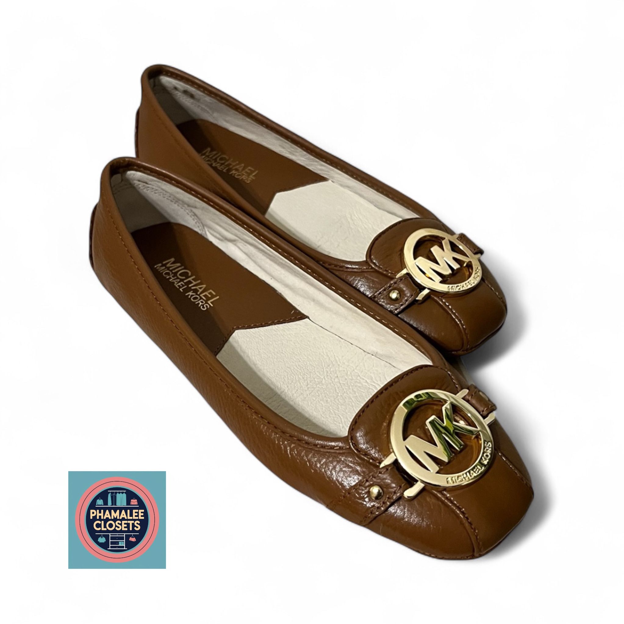 Michael Kors Brown Monogram Ballet Flats (Logo Plate)
