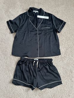 Badgley Mischka Black Satin Pajama Set