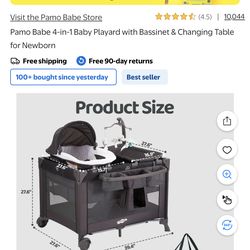Pamo Babe 4-in-1 Baby Playard with Bassinet & Changing Table for Newborn