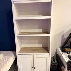 White Wood Bookshelf w/ Cabinet Storage – Great Condition