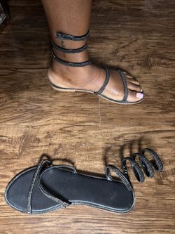 Size 42 Black Wrap Around Ankle Flat Sandals