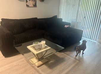 Black plush couch