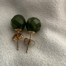 Vintage 14k & Faceted Jade Stud Earrings from Taiwan in Box
