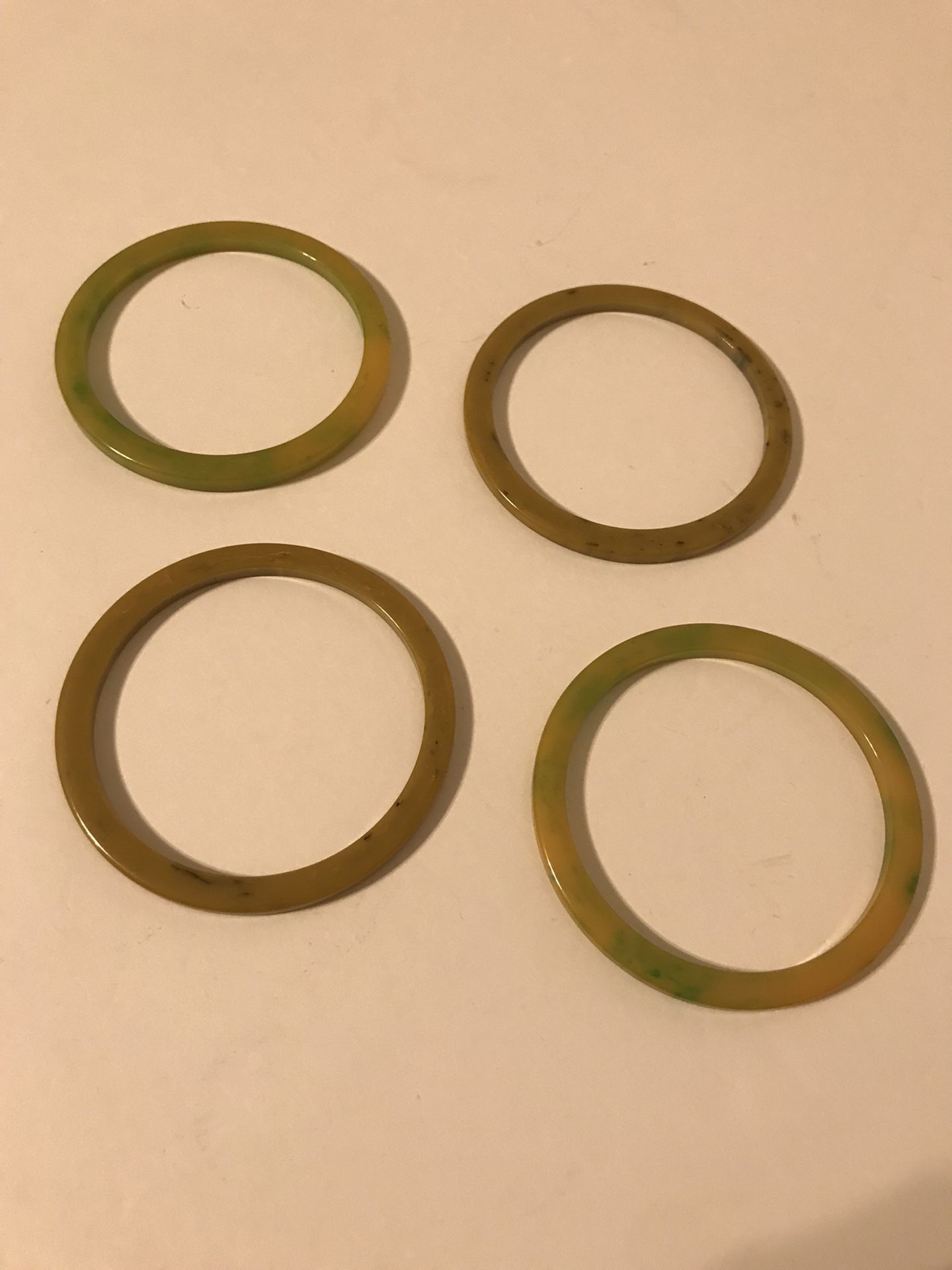 Antique Set of 4 Green & Yellow Swirl BakeLite Bangle 3” Bracelets Combo