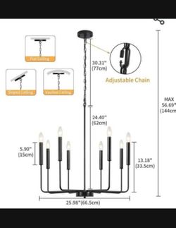 Farmhouse Black Chandeliers for Dining Room, 8-Lights Rustic Candle Chandelier Industrial Pendant Lights for Living Room Kitchen Island Foyer En