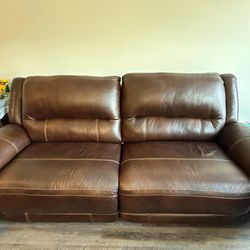 Modern Leather Recliner Sofa Set (3+2 Seater) w/ USB, Cup Holders + Glass Tables