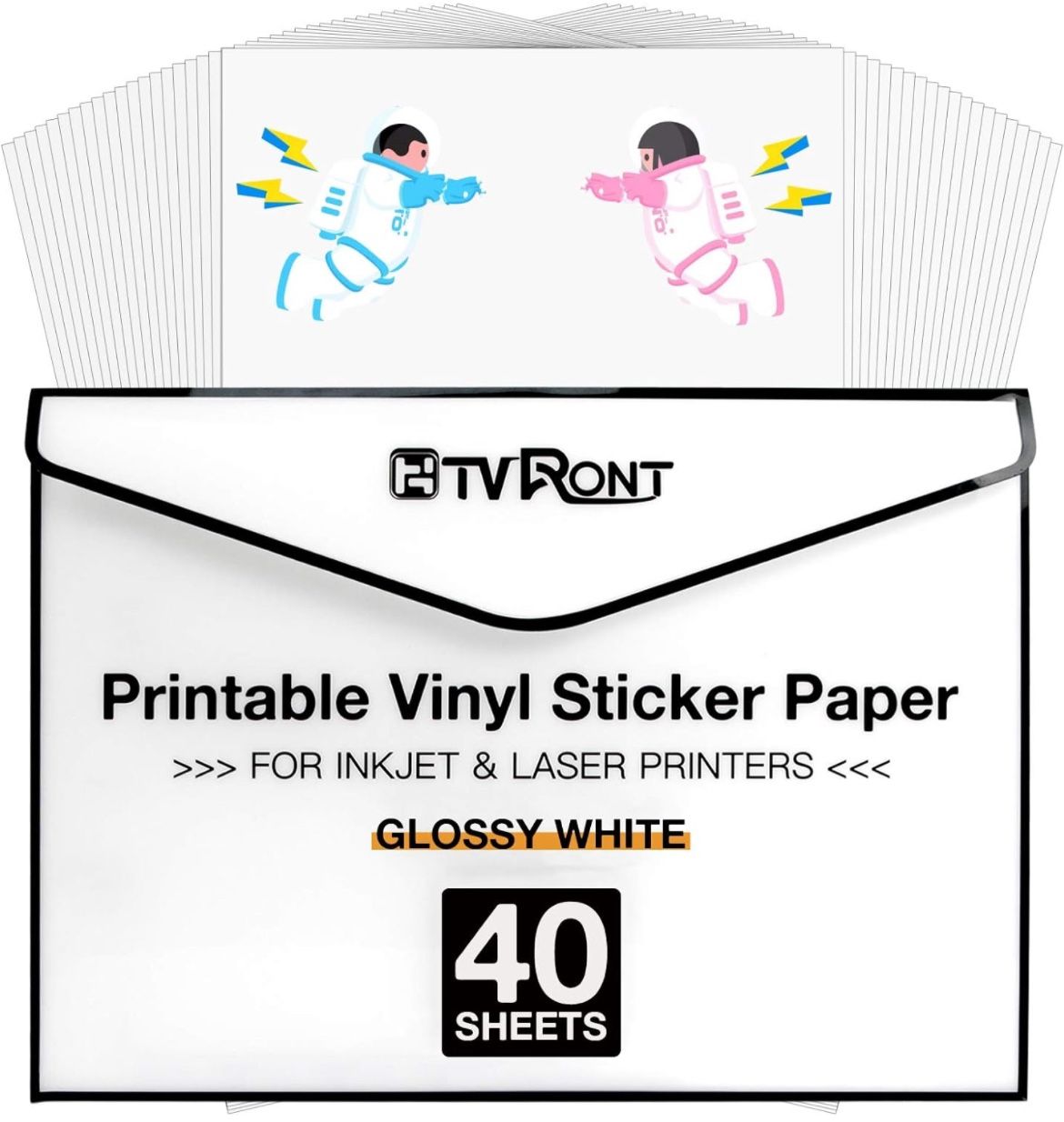 HTVRONT Printable Vinyl for Inkjet Printer & Laser Printer - 40 Pcs Glossy White Inkjet Printable Vinyl Sticker Paper, 8.5"x11"