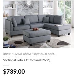 Gray Sectional Sofa With Ottoman