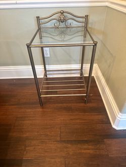 Two Metal and Glass Side Table with Shelf