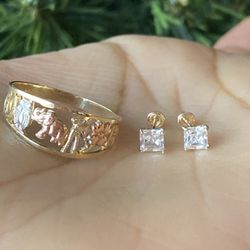 Anillo Sólido 14 Kt 💓size 8 Aretes 4mm