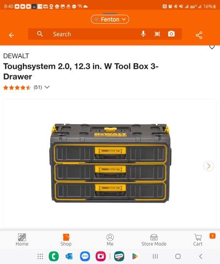 DEWALT
Toughsystem 2.0, 12.3 in. W Tool Box 3-Drawer