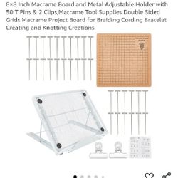 8x8 Inch Macrame Board and Metal Adjustable Holder with 50 T Pins & 2 Clips, Macrame Tool Supplies Double Sided Grids Macrame Project Board for Braidi