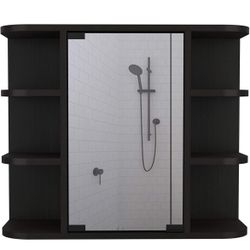 Assembled New Bathroom Cabinet, Six External Shelves Mirror, Three Internal Shelves, and Black Finish Storage Cabinet Organizer, Storage Unit Shelves